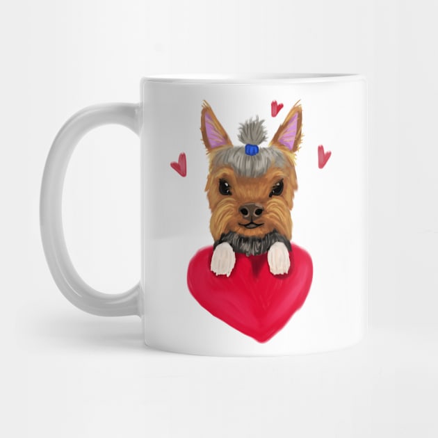 Yorkie with red heart by Antiope